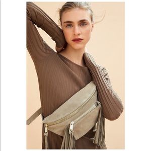 Fringed Split Leather Crossbody Belt Bag